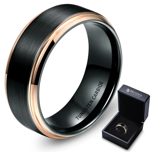 Wholesale Jewelry Custom 8mm Grooved Beveled 8mm Black Tungsten Rings for Men