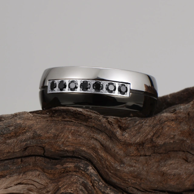 Brand New Tungsten Wedding Rings Silver Black Zircon Inlay Tungsten Ring Custom Tungsten Jewelry Men Rings