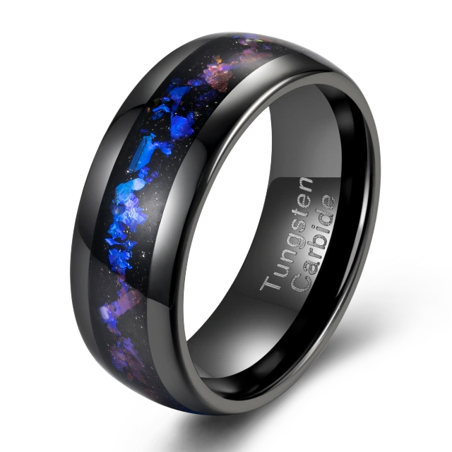 Fashion Men Jewelry 8mm Blue Opal galaxy Ring Luxury Band Tungsten Ring for Men and Women Wedding Ring