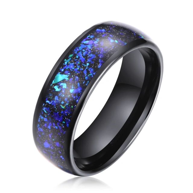 Custom 8mm Tungsten Carbide Ring Black Domed Inlay Holographic Galaxy Glitter for Mens Women Wedding Bands Rings Fashion Jewelry