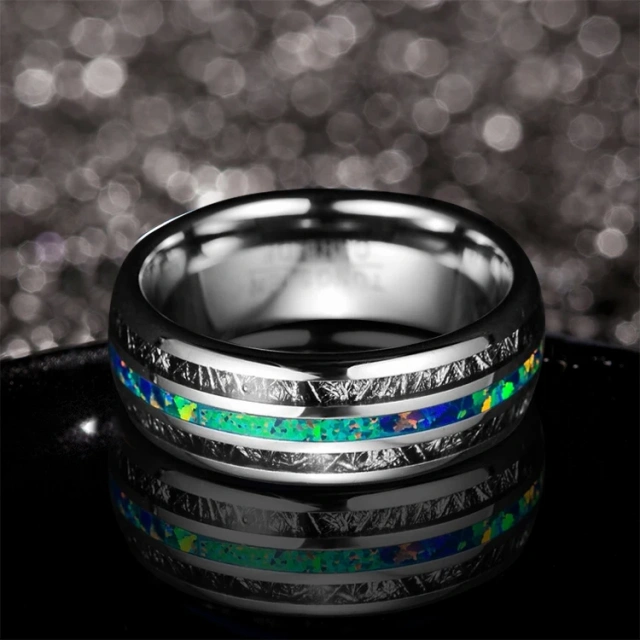 Mens Wedding Band Man Opal Ring Tungsten Opal and Meteorite Ring,8mm Engagement Rings for Women 1pcs/opp Bag Customized Size