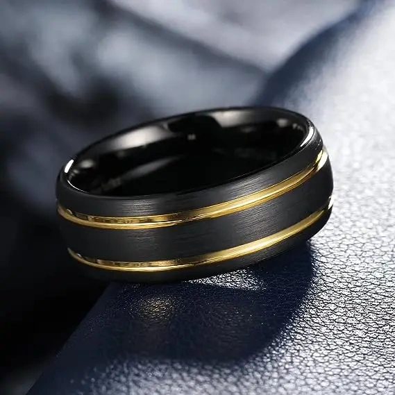 Luxury Blue Black Plated Tungsten Carbide Rings with groove Men Rings Jewelry Rings