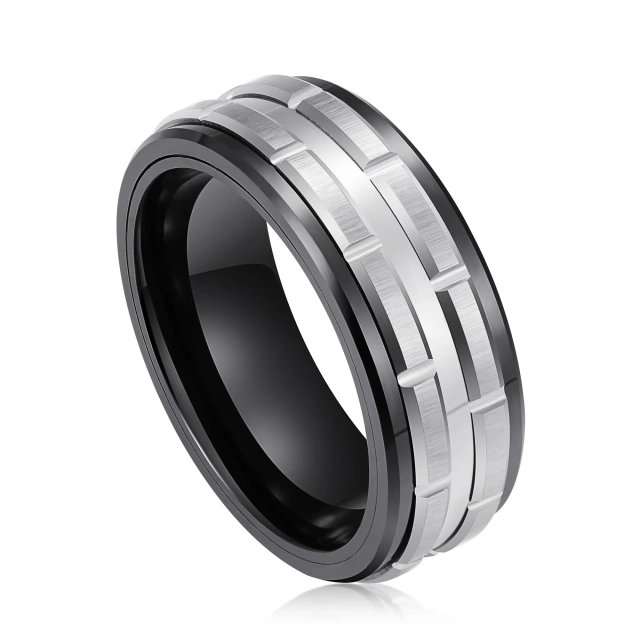 Ouyuan Latest 8mm Classic Wedding Ring Inlaid with His and Her Brushed Tungsten Alloy for Engagement or Gift
