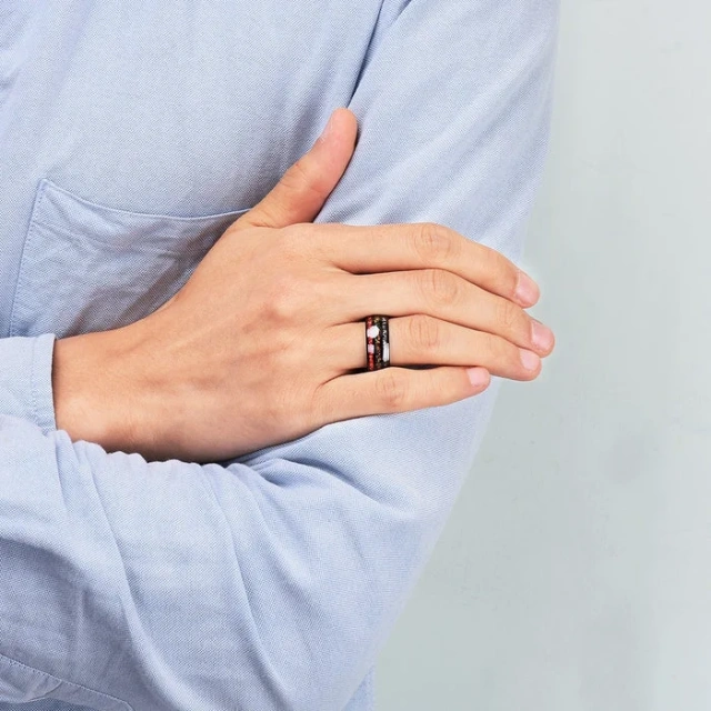 Custom Fashion Jewelry Rings 8mm Black Tungsten Rings for Men Red Opal Meteor Sticker Inlay Couple Engagement Wedding Band