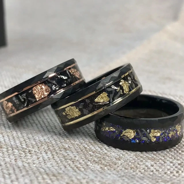 Custom Fashion Jewelry Rings 8mm Black Tungsten Rings for Men Red Opal Meteor Sticker Inlay Couple Engagement Wedding Band