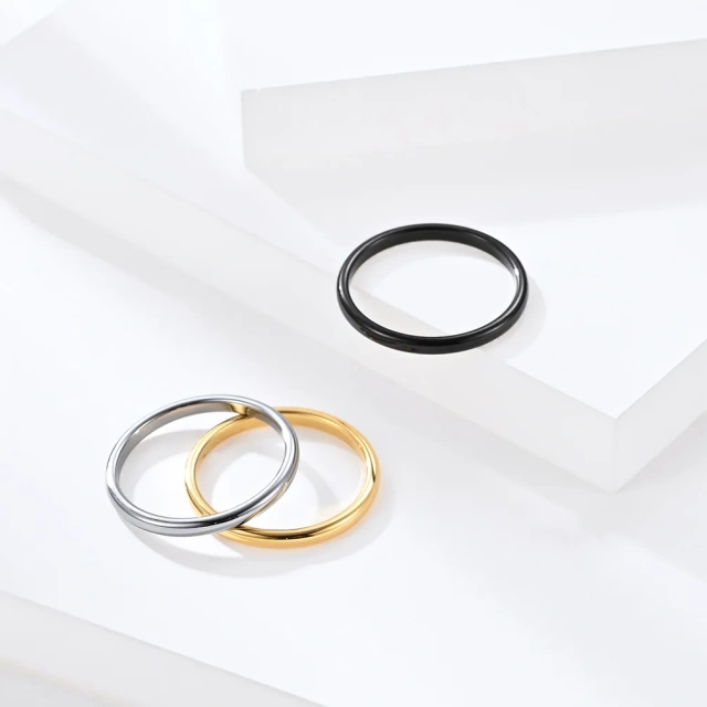 Custom 2mm Wide Fashion Rings Simple Silver Gold and Black Tungsten Steel Wedding Bands for Couples