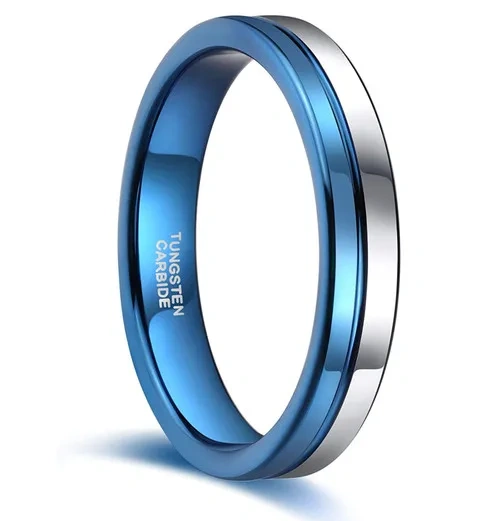 4MM Men and Women Tungsten Carbide Ring Blue Plated Fashion Engagement Wedding Band comfort Fit