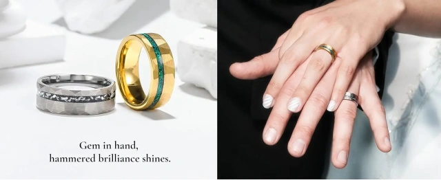 8mm Fashion Rings Tungsten Ring for Men Rings Black Couple Wedding Band Opal Inlay Brushed Hammered Comfort Fit