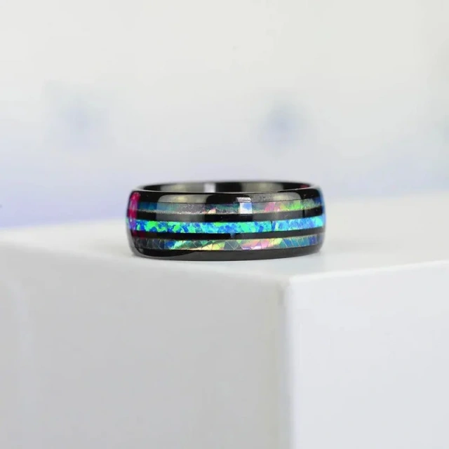 Factory Price Hawaii Style 8MM Luxury Tungsten Jewelry Custom Men Rings Opal Abalone Tungsten Ring Gold Rings Fine Jewelry