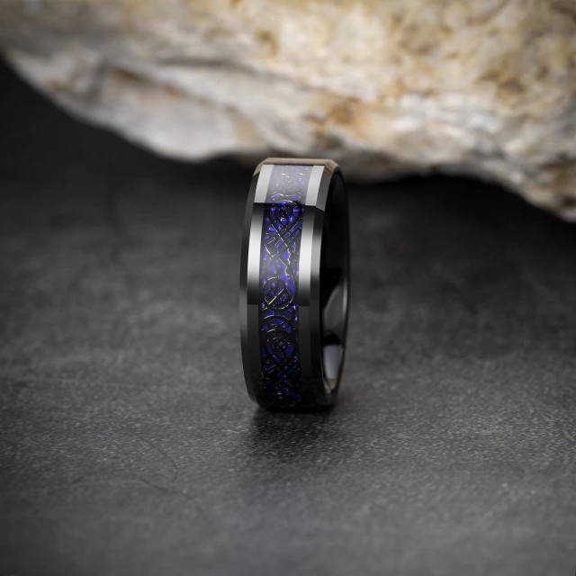 Luxury Jewelry Tungsten Ring Inlay Carbon Fiber Wedding Band Dragon Tungsten Ring for Men and Women Couple comfort It Ring