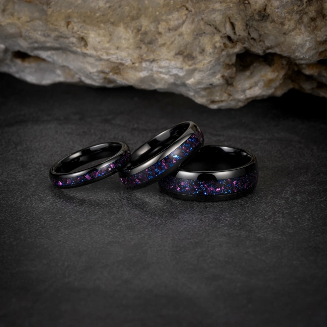 Purple 4/6/8mm Amethyst Sandstone Inlay Black Tungsten Carbide Ring for Men