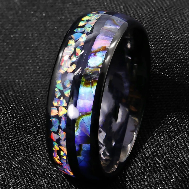 Fashion Jewelry New Design Custom Design Ring 	galaxy Opal Tungsten Ring for Men
