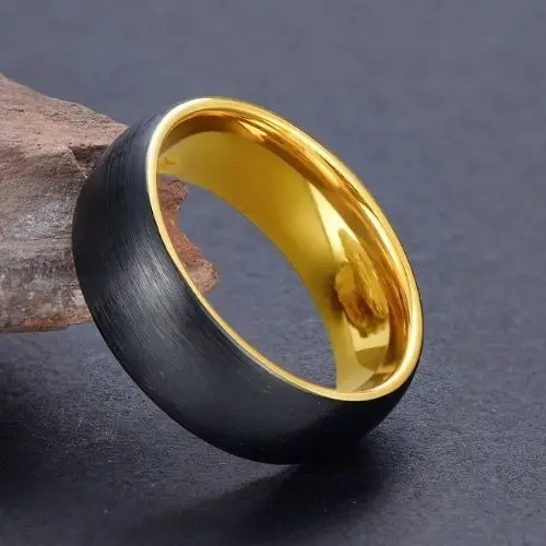 Custom Luxury Fashion Jewelry Black Gold Ring Brushed Tungsten Ring Wedding Rings Jewelry for Women Men