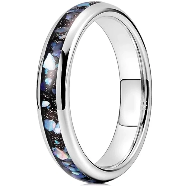 4mm Wholesale Tungsten Rings Fashionable Engagement Wedding Band with Genuine Blue Opal Inlay for Men and Women