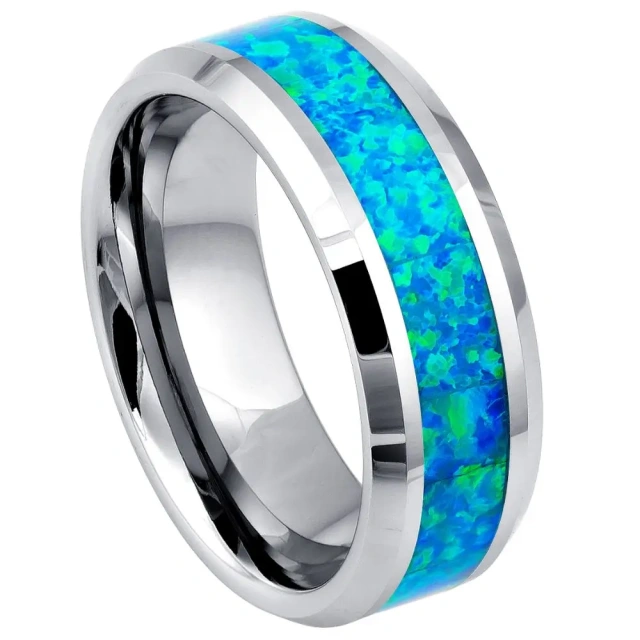 Wholesale 8MM Tungsten Carbide Wedding Rings for Men Arrived Opal Stones Inlay for Engagement Gift Party Anniversary