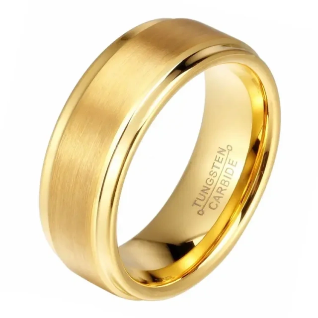 Wholesale Engagement Ring 8mm Gold Plated Ring Men Women Trendy Wedding Band Matte Domed Comfort Fit