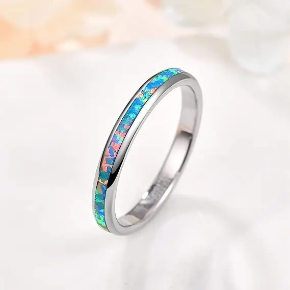 Wholesale 2mm Tungsten Ring for Men and Women Black Blue White Opal Inlay Engagement Wedding Band Fashionable for Men Women