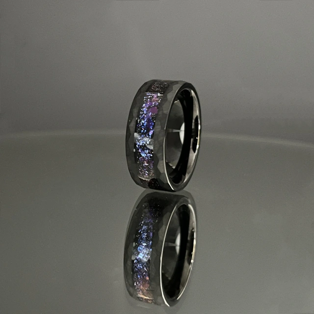 Couple Wedding Band Polished Gold Sandblast Black Tungsten Ring With Sandstone Inlay