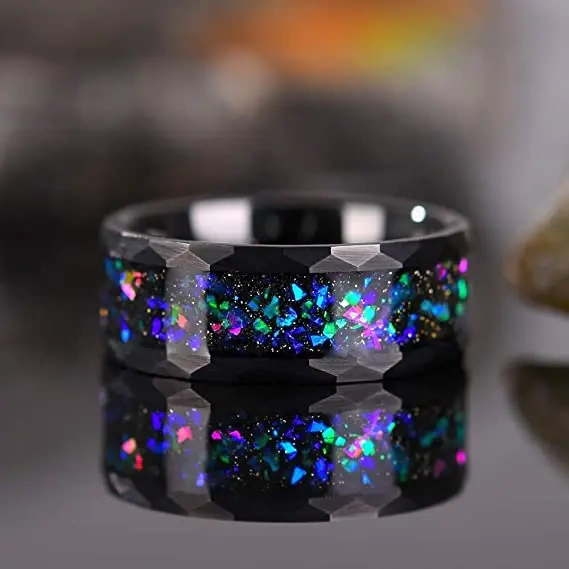 Black Color Plated Tungsten Carbide Rings Fashion Jewelry 4mm 6mm 8mm 10mm Opal Rings for Men