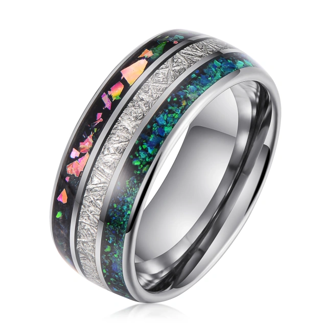 Ouyuan Hardware Jewelry RTS 6mm Wedding Band Rings Men Inlay Opal Black Men Tungsten Carbide Ring comfort Fit