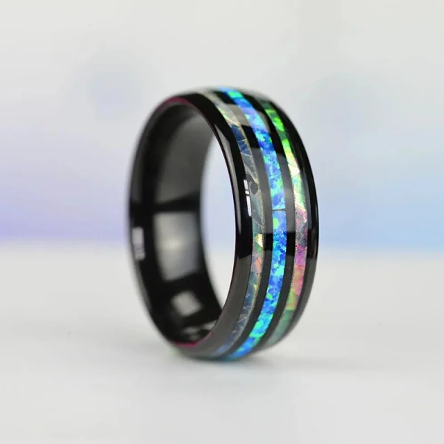 Factory Price Hawaii Style 8MM Luxury Tungsten Jewelry Custom Men Rings Opal Abalone Tungsten Ring Gold Rings Fine Jewelry