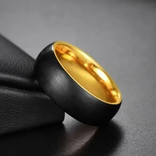 Custom Luxury Fashion Jewelry Black Gold Ring Brushed Tungsten Ring Wedding Rings Jewelry for Women Men