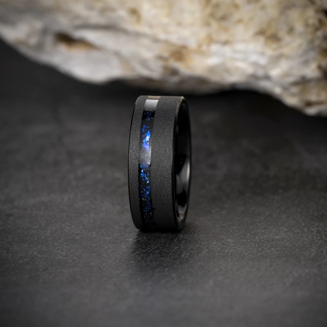 Wholesale Tungsten Jewelry Custom 8mm Shining Sand Blasting Black Tungsten Ring for Men Rings Engagement Wedding Couple Set