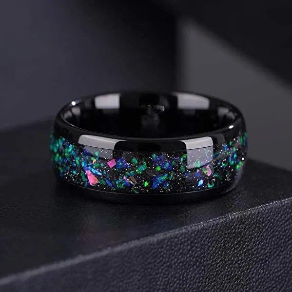 Black Color Plated Tungsten Carbide Rings Fashion Jewelry 4mm 6mm 8mm 10mm Opal Rings for Men