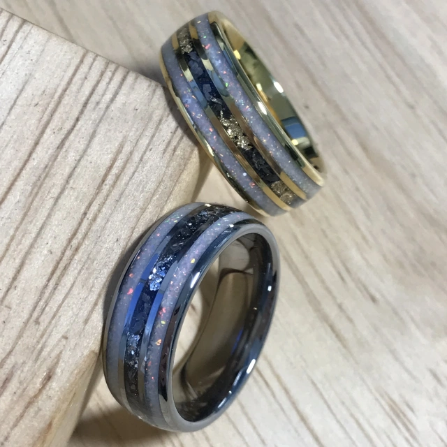 Hot Sale Jewelry 8mm White Opal Inlay Silver Gold Plated Tungsten Ring Men Rings Women Engagement Wedding Band Rings comfort Fit