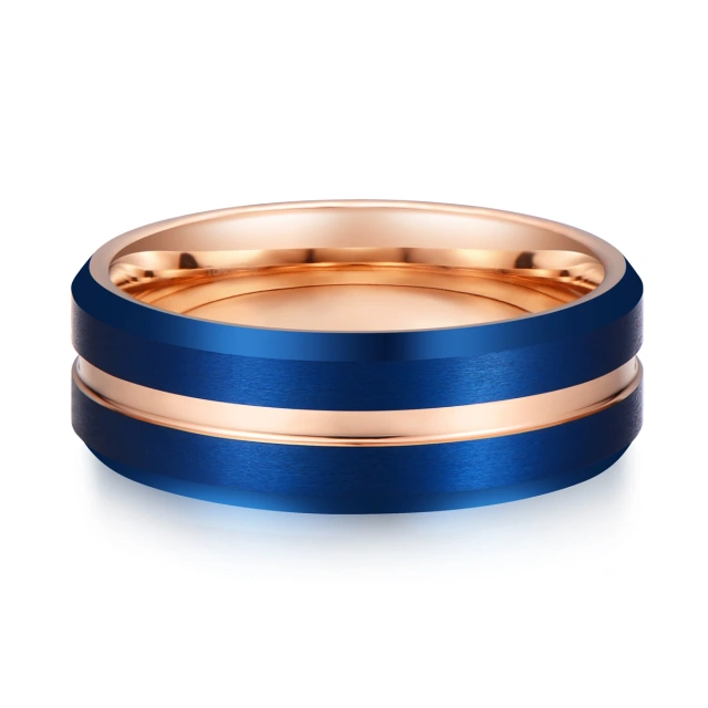 In Stock Beveled Edge Custom Tungsten Carbide Wedding Rings Rose Gold Blue Brushed Tungsten Ring for Man Jewelry Ring