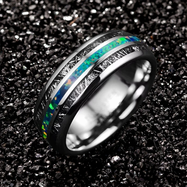 Mens Wedding Band Man Opal Ring Tungsten Opal and Meteorite Ring,8mm Engagement Rings for Women 1pcs/opp Bag Customized Size