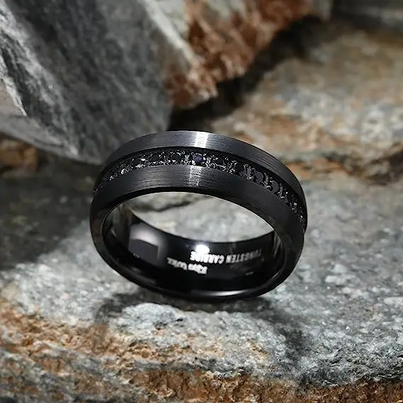 Luxury Fashion Black Tungsten and Gold Mens Wedding Rings Black Diamond Ring