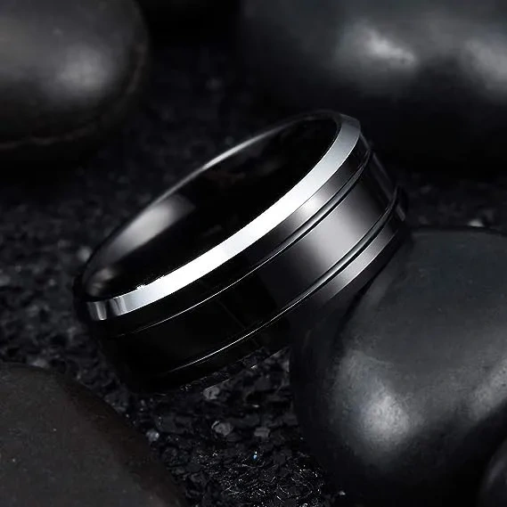 Luxury Blue Black Plated Tungsten Carbide Rings with groove Men Rings Jewelry Rings