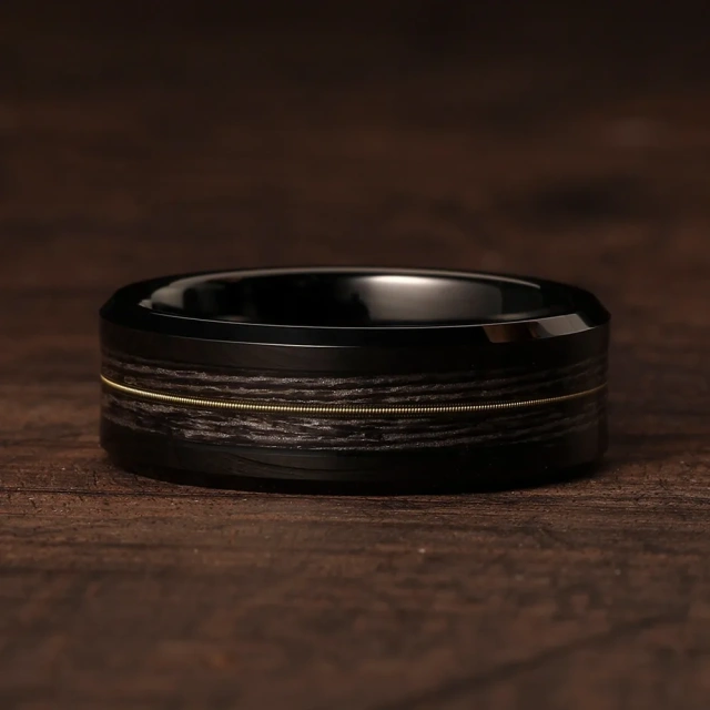 Black Plated Wholesale Men Luxury Tungsten Carbide Ring Inlay Guitar String