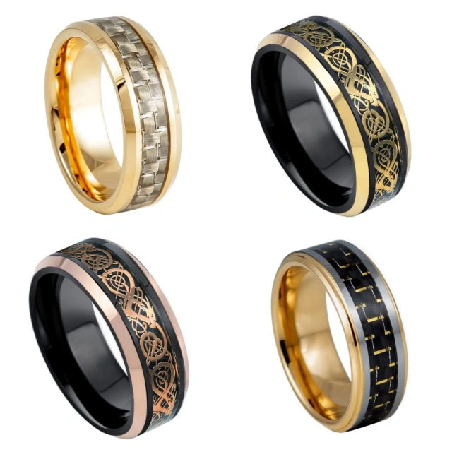 Luxury Men Rings 7MM Tungsten RAW Black DLC Ring Matte Finish and Bevel Edge