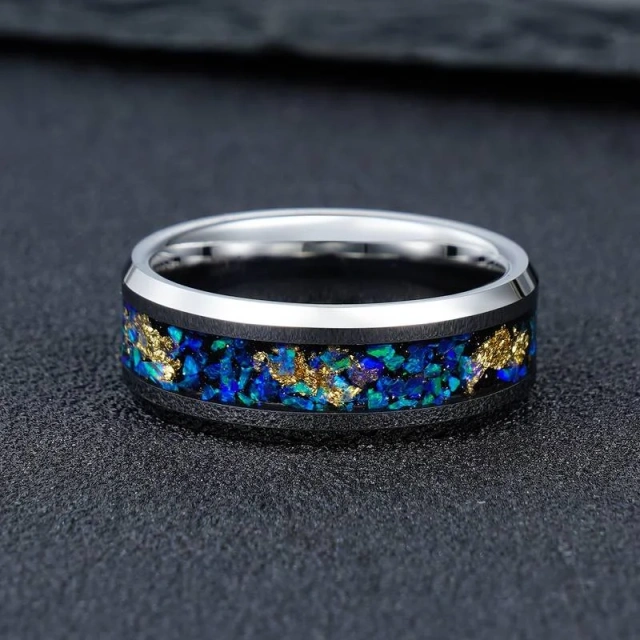 Wholesale Price Custom Jewelry 8mm Width Tungsten Carbide Inlay Gold Leaf Opal Ring Metal Rings Men Fine Jewelry Rings Men