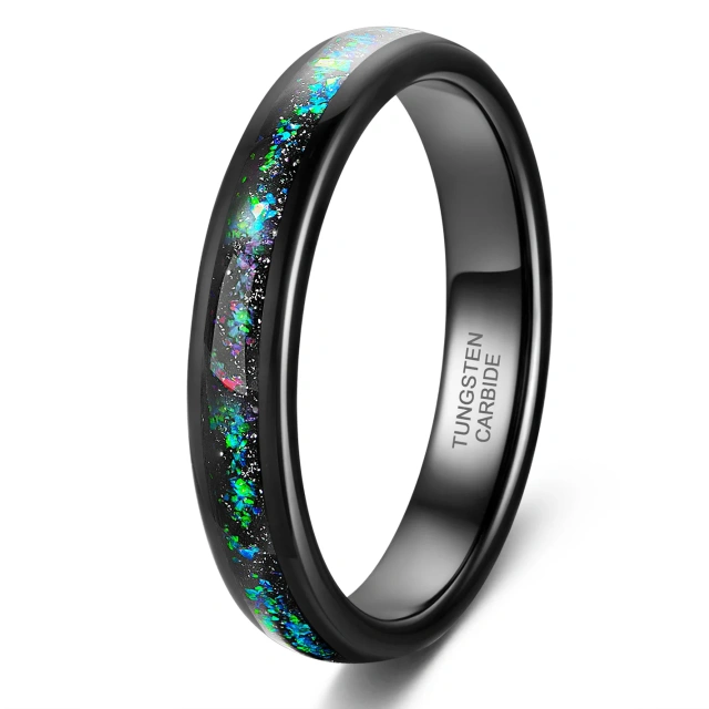 8mm Mens Multi-faceted Edge With Black Sand and Green-blue Opal Inlay Tungsten Carbide Wedding Rings Fashion Jewelry
