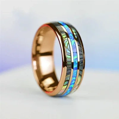Factory Price Hawaii Style 8MM Luxury Tungsten Jewelry Custom Men Rings Opal Abalone Tungsten Ring Gold Rings Fine Jewelry