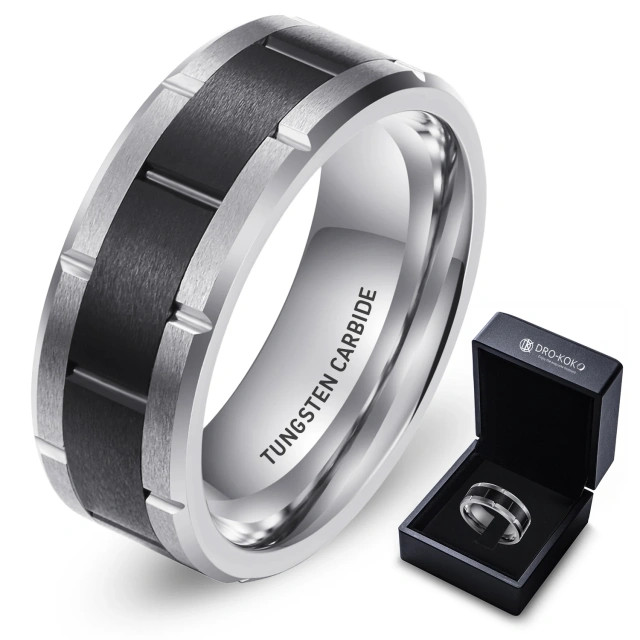 Wholesale Price 8MM Slotting Matte Finished Tungsten Black Silver Ring Luxury Tungsten Rings for Men Fashion Jewelry Rings