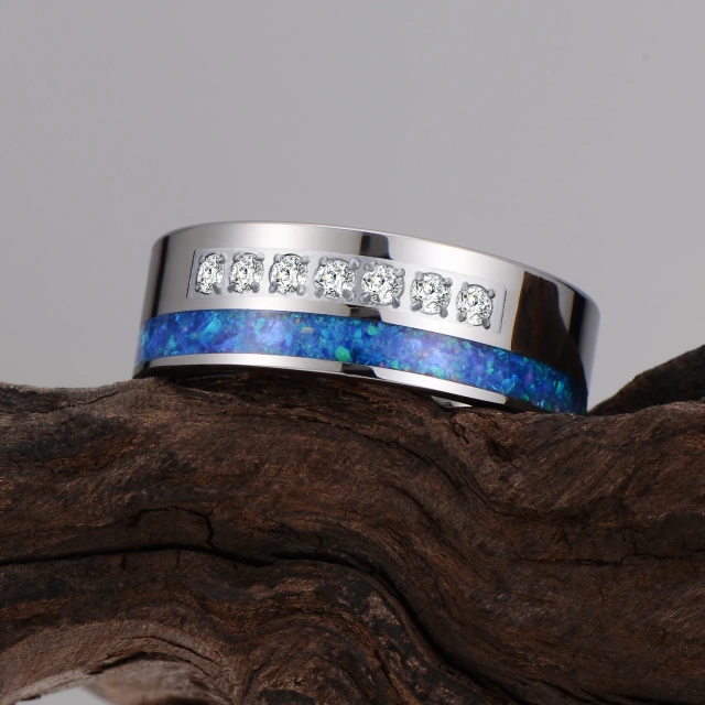 New Arrival Classic Women Men Wedding Band Ring Tungsten Carbide Rings Custom Tungsten Jewelry Zircon Opal Tungsten Rings