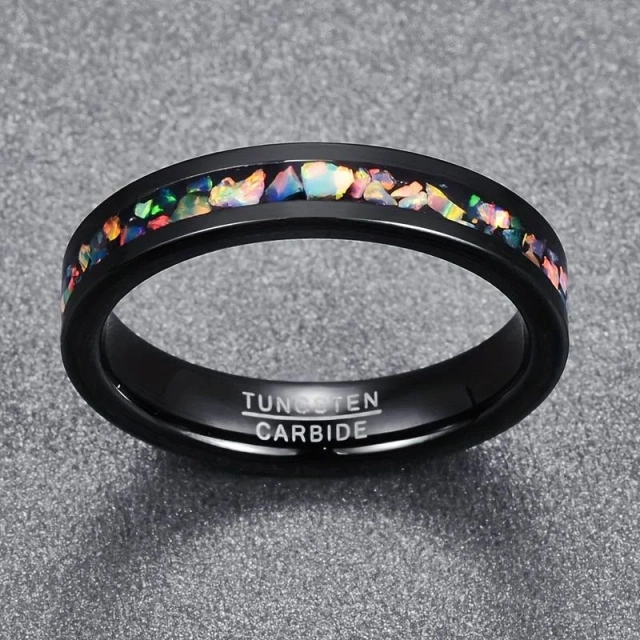 Custom Logo 4MM Width Tungsten Carbide Ring Black Plated Fire Opal Tungsten Rings for Women Men Fashion Jewelry