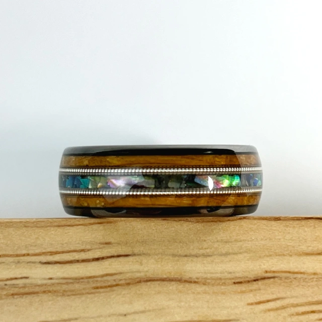 Custom Tungsten Opal Inlay Ring for Men Wholesale Engagement Wedding Band Whiskey Barrel Wood Classic for Parties Anniversaries