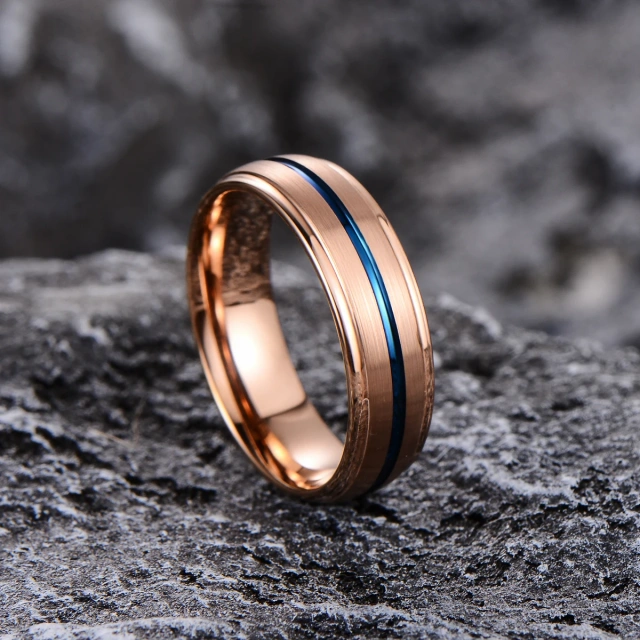 High-end Custom Jewelry Brushed With Stepped Edge 6MM Tungsten Men Rings Rose Gold Carbide Rings