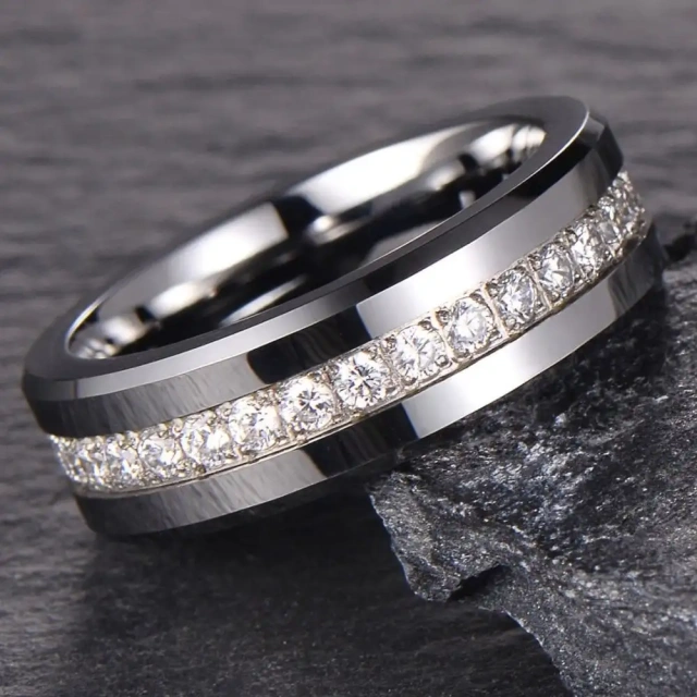 Fashion Jewelry Men Ring Cz Tungsten Carbide Men Ring Silver Plated Oem Logo Accepted