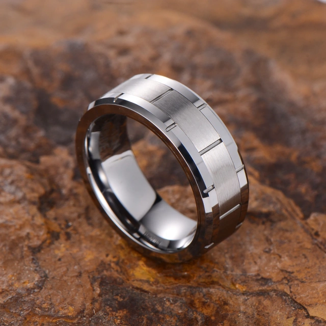 Wholesale Custom Fine Jewelry Silver Man Ring 8mm Tungsten Carbide Ring for Mens Engagement Wedding Band