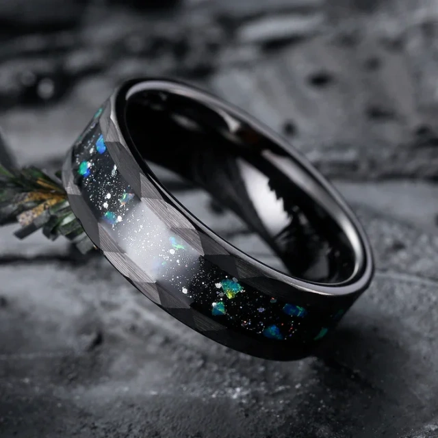 Gentdes Jewelry Wholesale Rings 8mm Men Ring Hammered Meteorite Tungsten Ring Wedding Band for Men