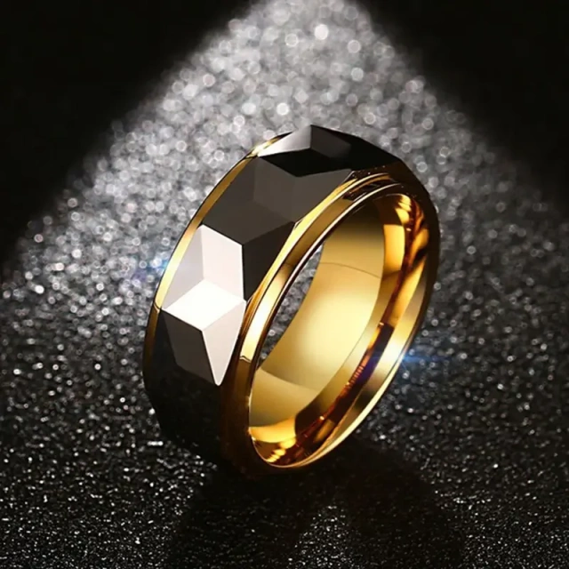 Ouyuan Wholesale 18K Gold Plated Tungsten Ring Wedding Geometric Rings Couple Set Gift Rings for Men Comfort Fit