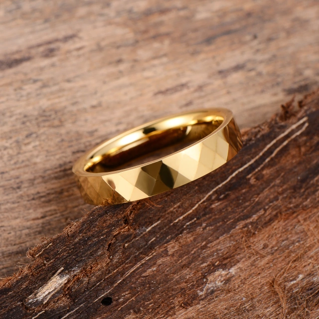 Wholesale 6mm Prismatic Cut Gold Plated Tungsten Rings for Men Fashion Jewelry