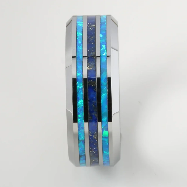 Hot Selling Silver Color Plated Opal Inlay Style with groove Tungsten Carbide Rings for Mens