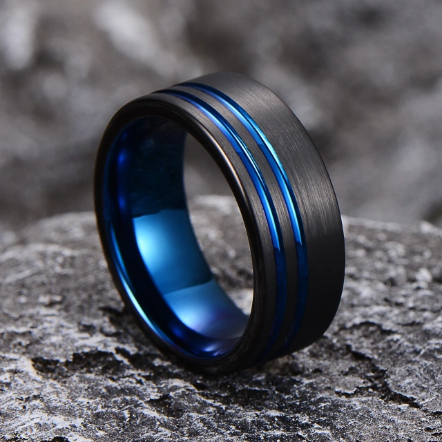 2025 Guangzhou Jewelry 4mm Blue Genuine Opal Inlay  Tungsten Ring for Women Men Engagement Wedding Band